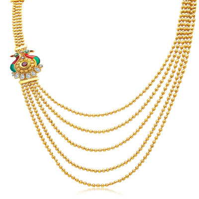Sukkhi Bewitching Peacock Five String Gold Plated AD Necklace Set For Women-1