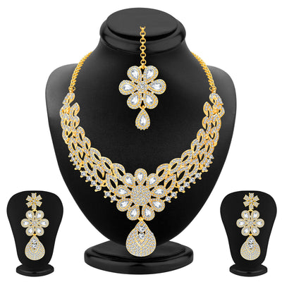 Sukkhi Glittery Gold Plated AD Necklace Set For Women