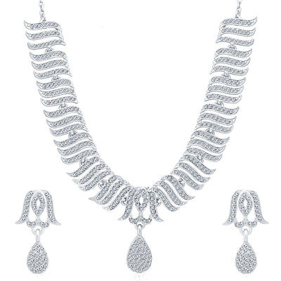 Sukkhi Sublime Rhodium Plated AD Set of 2 Necklace Set Combo For Women-4