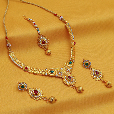 Sukkhi Gorgeous Gold Plated AD Necklace Set For Women