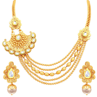 Sukkhi Ritzy Jalebi 5 String Gold Plated Kundan Necklace Set For Women