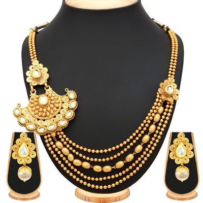 Sukkhi Ritzy Jalebi 5 String Gold Plated Kundan Necklace Set For Women
