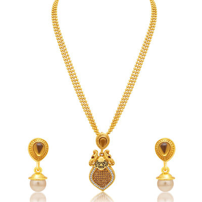 Sukkhi Marquise Peacock Gold Plated AD Necklace Set For Women