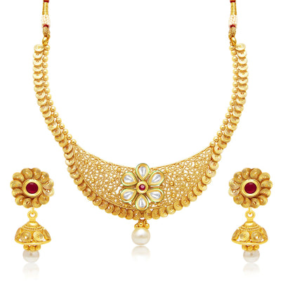 Sukkhi Modish Jalebi Gold Plated Kundan Necklace Set For Women