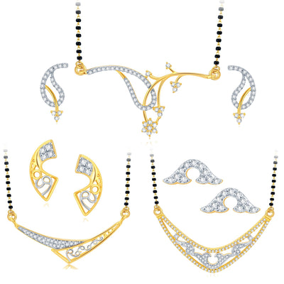 Pissara Exotic Gold Plated CZ Set of 3 Mangalsutra Set Combo For Women
