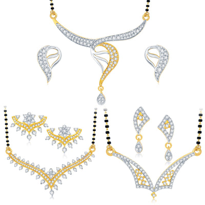 Pissara Classy Gold Plated CZ Set of 3 Mangalsutra Set Combo For Women
