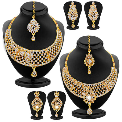 Sukkhi Amazing Gold Plated AD Set of 2 Necklace Set Combo For Women
