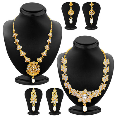Sukkhi Sparkling Gold Plated AD Set of 2 Necklace Set Combo For Women