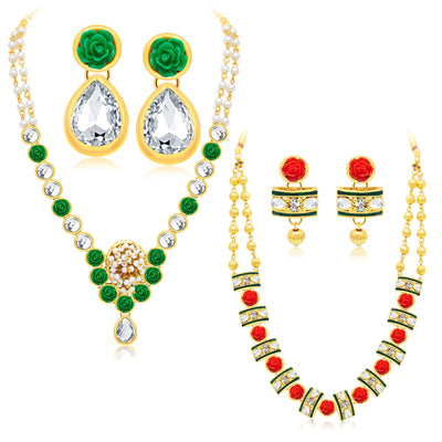 Sukkhi Divine Gold Plated AD Set of 2 Necklace Set Combo For Women