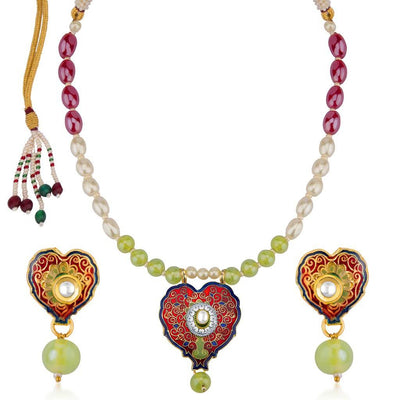 Sukkhi Gleaming Meenakari Pendant Set With Multi-Coloured Pearls Mala