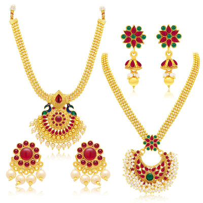 Sukkhi Gleaming Gold Plated Set of 2 Necklace Set Combo For Women
