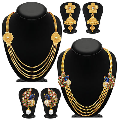 Sukkhi Beguiling 4 String Gold Plated Set of 2 Necklace Set Combo For Women
