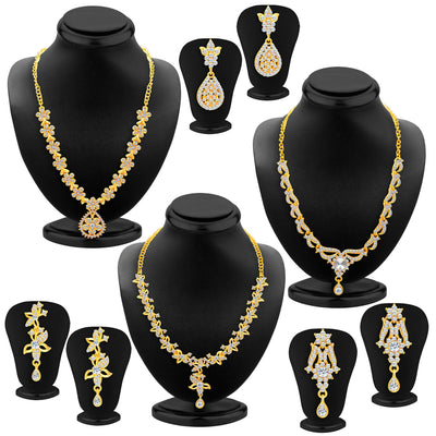 Sukkhi Alluring Gold Plated AD Set of 3 Necklace Set Combo For Women