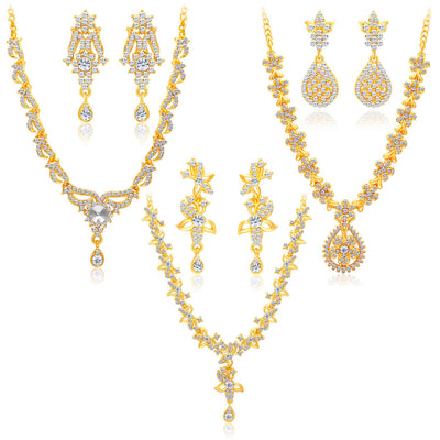 Sukkhi Alluring Gold Plated AD Set of 3 Necklace Set Combo For Women-1