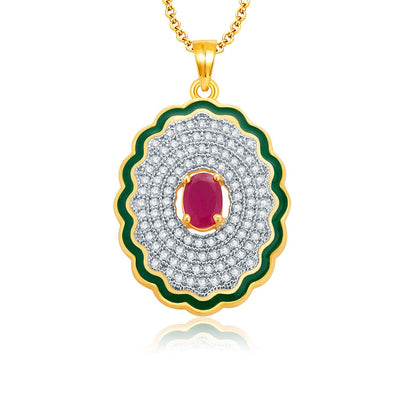 Pissara Alluring Gold And Rhodium Plated Ruby CZ Pendant Set For Women-1