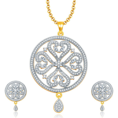Pissara Dangling Gold And Rhodium Plated CZ Pendant Set For Women