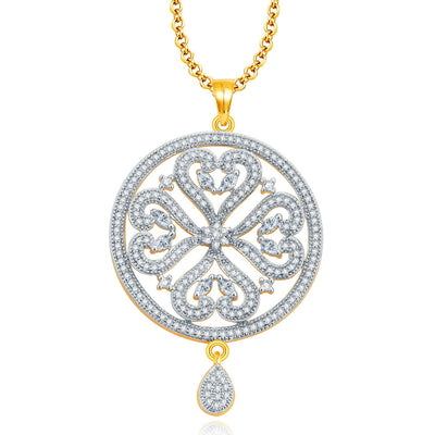 Pissara Dangling Gold And Rhodium Plated CZ Pendant Set For Women-1