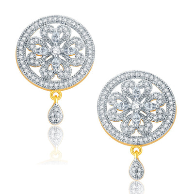 Pissara Dangling Gold And Rhodium Plated CZ Pendant Set For Women-2