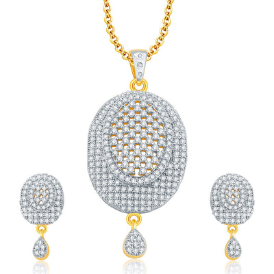 Pissara Trendy Gold And Rhodium Plated CZ Pendant Set For Women