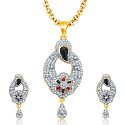 Pissara Alluring Gold And Rhodium Plated CZ Pendant Set For Women