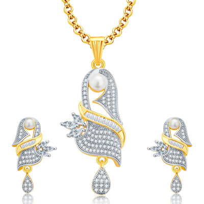 Pissara Outrageous Gold And Rhodium Plated CZ Pendant Set For Women