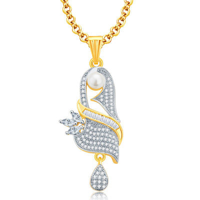Pissara Outrageous Gold And Rhodium Plated CZ Pendant Set For Women-1