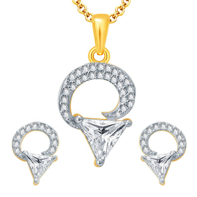 Pissara Glorious Gold And Rhodium Plated CZ Pendant Set For Women