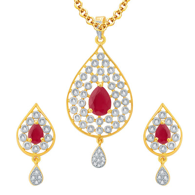 Pissara Magnificient Gold And Rhodium Plated Ruby CZ Pendant Set For Women