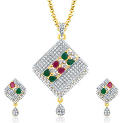 Pissara Grandiose Gold And Rhodium Plated Ruby CZ Pendant Set For Women