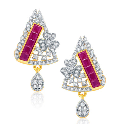 Pissara Fashionable Gold And Rhodium Plated Ruby CZ Pendant Set For Women-2