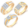 Pissara Stylish Gold Plated CZ Set of 3 Gents Ring Combo For Men