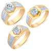 Pissara Glimmery Gold Plated Solitaire Set of 3 Gents Ring Combo For Men