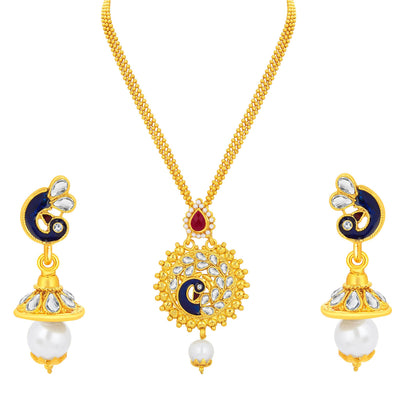 Sukkhi Charming Peacock Gold Plated Kundan Pendant Set For Women