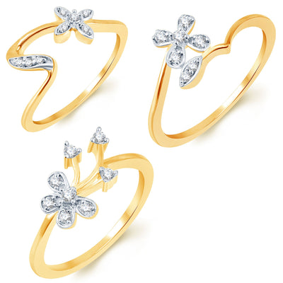 Sukkhi Delightful Gold Plated CZ Set of 3 Ladies Ring Combo For Women