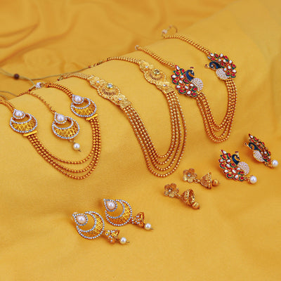 Sukkhi Fabulous Peacock Gold Plated Set of 3 Necklace Set Combo For Women