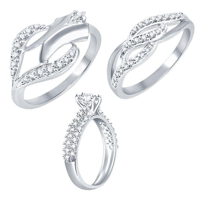Sukkhi Exotic Rhodium Plated CZ Set of 3 Ring Combo For Women