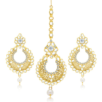 Sukkhi Excellent Gold Plated AD Earring With Mangtikka Set For Women