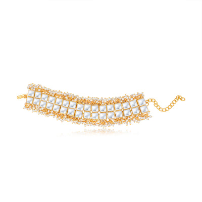 Sukkhi Glorious Kundan Gold Plated Pearl Bracelet for Women