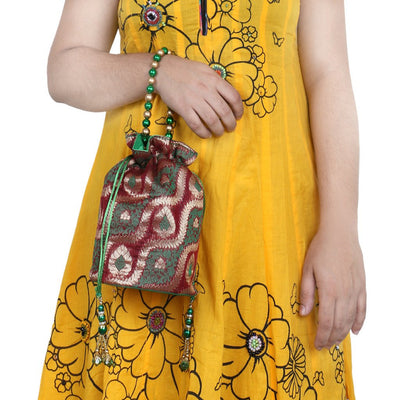 Sukkhi Traditional Red, Green and Gold Potli Bag-3