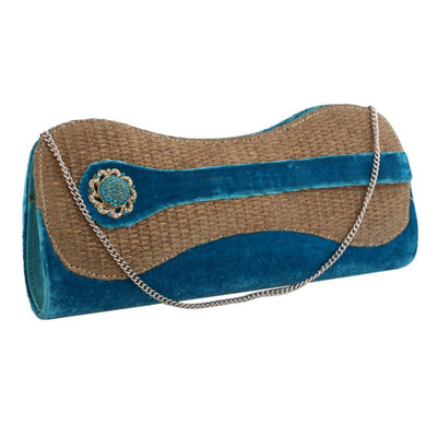 Sukkhi Designer Blue and Gold Clutch Handbag