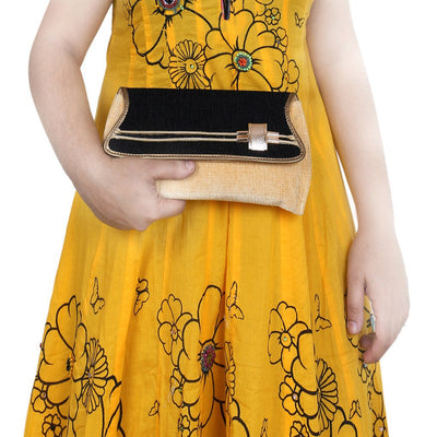 Sukkhi Classy Black, Gold and Cream Clutch Handbag-3