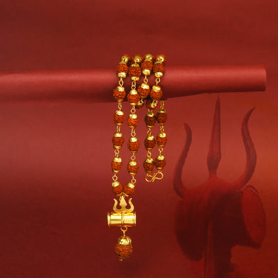Sukkhi Astonish Gold Plated Rudraksha Mala With Shiv Trishul and Damru Chain for Men