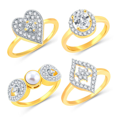 Sukkhi Alluring Gold Plated CZ Set Of 4 Ring Combo For Women
