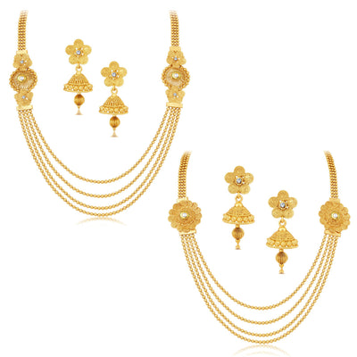 Sukkhi Dazzling Jalebi 4 String Gold Plated Set of 2 Necklace Set Combo For Women-1