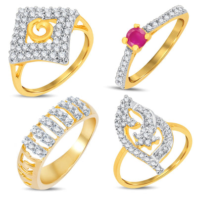 Pissara Artistically Gold & Rhodium Plated CZ Alloy Combo For Women Pack Of 4