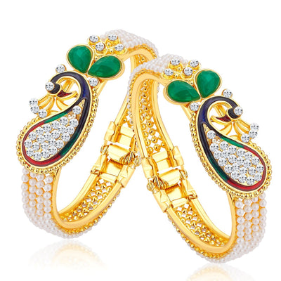 Sukkhi Ritzy Peacock Gold Plated AD Combo Kada For Women Pack Of 2