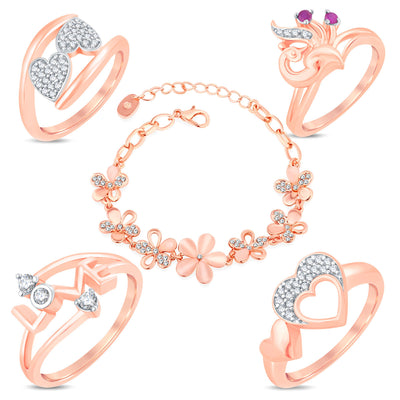 Sukkhi Valentine Special Rose Gold Plated Bracelet & Ring Combo For Women
