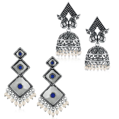 Sukkhi Trendy Oxidised Pearl Peacock Earring Combo For Women