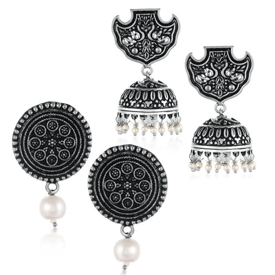 Sukkhi Glistening Oxidised Pearl Earring Combo For Women