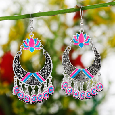 Sukkhi Fancy Rhodium Plated Meenakari Chandbali Earring Combo For Women